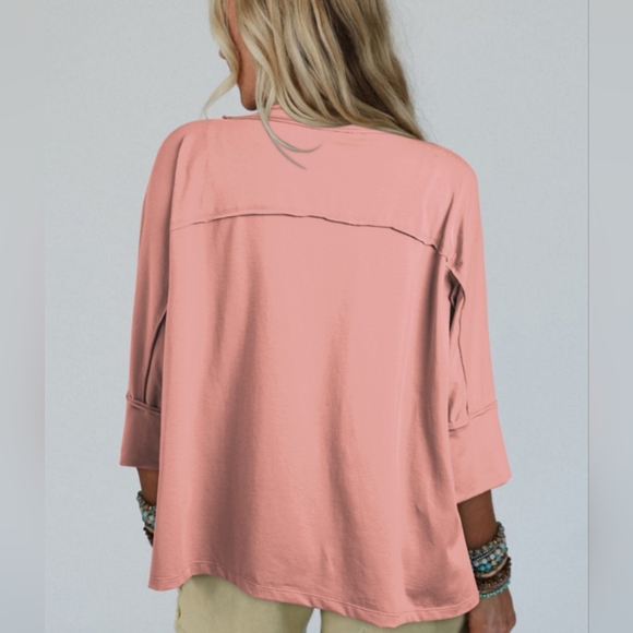 Rose Tan Floral Starbust Exposed Seam Mineral Wash Top - Picture 2 of 13